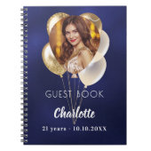 Gastboek verjaardag blauwe foto gouden ballonnen notitieboek (Voorkant)
