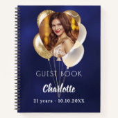 Gastboek verjaardag blauwe foto gouden ballonnen notitieboek (Voorkant)