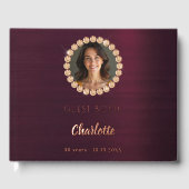 Gastboek verjaardag bordeaux foto diamanten gastenboek (Voorkant)