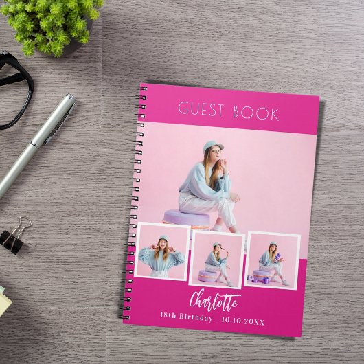 Gastboek verjaardag hot roze foto collage meisje notitieboek