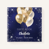 Gastboek verjaardag marine blauw gouden ballonnen notitieboek (Voorkant)