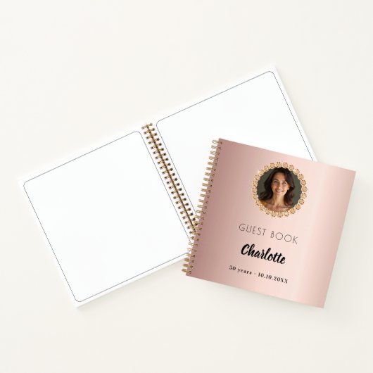 Gastboek Verjaardag roos gouden foto diamanten Notitieboek (Binnen)