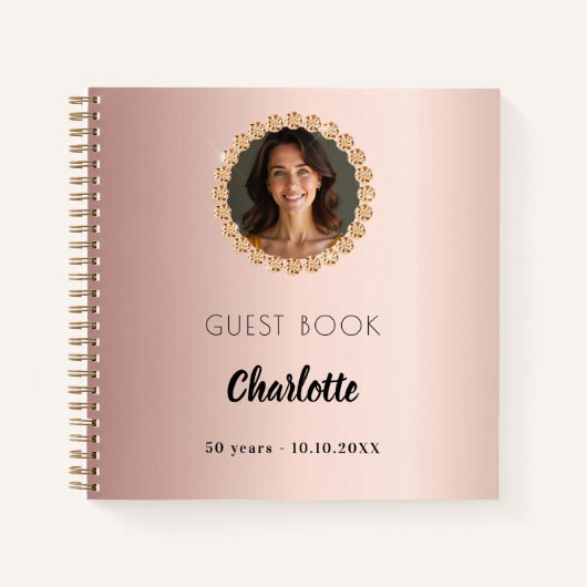 Gastboek Verjaardag roos gouden foto diamanten Notitieboek (Voorkant)