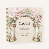 Gastboek verjaardag roze bloemen boog notitieboek (Voorkant)