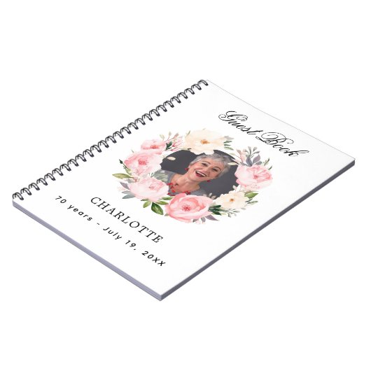 Gastboek verjaardag witte foto bloemen budget notitieboek (Linkerzijde)