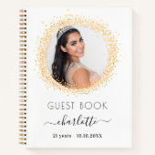 Gastboek verjaardag witte goudglitter foto notitieboek (Voorkant)