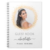 Gastboek verjaardag witte goudglitter foto notitieboek (Voorkant)