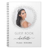 Gastboek verjaardag witte zilverglitter foto notitieboek (Voorkant)