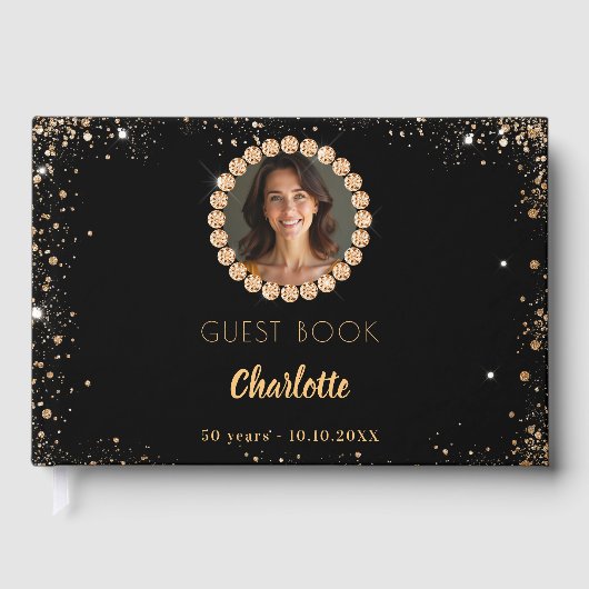 Gastboek verjaardag zwart goud foto diamanten gastenboek (Voorkant)