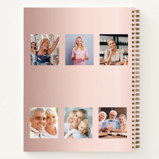 Gastboek verjaardagsfoto collage roos goud notitieboek (Achterkant)
