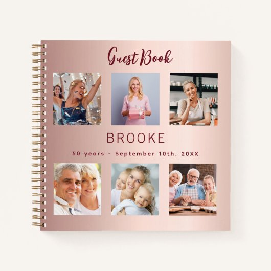 Gastboek verjaardagsfoto collage roos goud notitieboek (Voorkant)