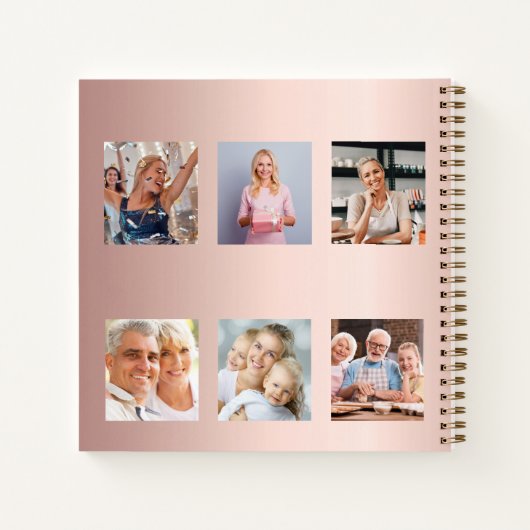 Gastboek verjaardagsfoto collage roos goud notitieboek (Achterkant)
