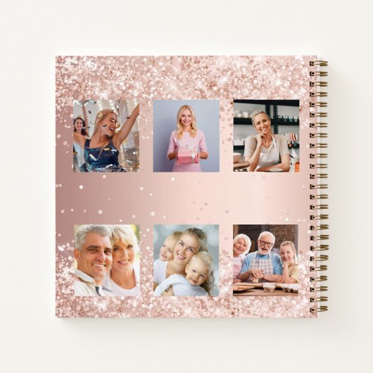 Gastboek verjaardagsfoto collage roos goud notitieboek (Achterkant)