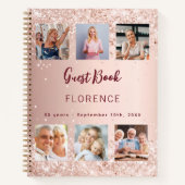Gastboek verjaardagsfoto collage roos goud notitieboek (Voorkant)