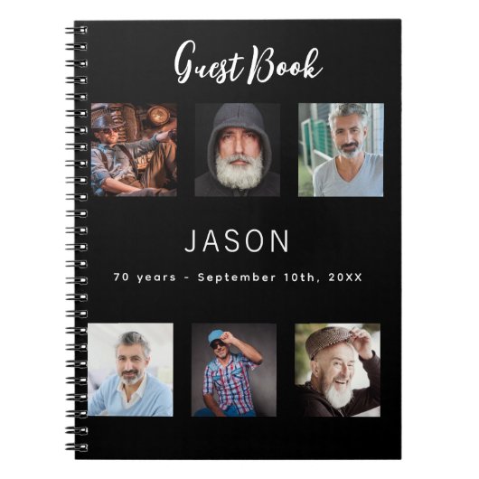 Gastboek verjaardagsfoto collage zwart budget notitieboek (Voorkant)