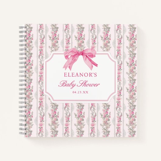 Gastboek voor babyfeestje met roze lint Coquette Notitieboek (Voorkant)