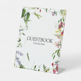 Gastboek voor de moderne Wildflower Wedding Reclamebord Met Voetstuk