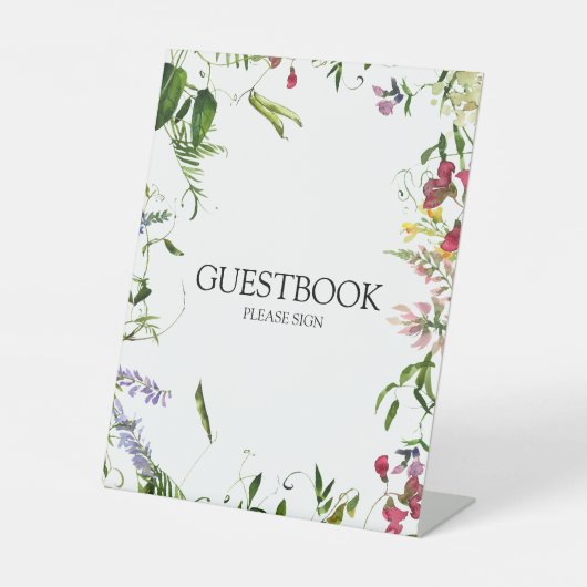 Gastboek voor de moderne Wildflower Wedding Reclamebord Met Voetstuk (Voorkant)