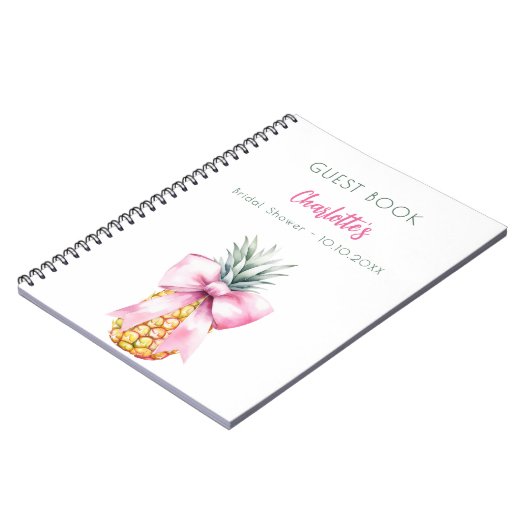 Gastboek Vrijgezellenfeest roze strik ananas Notitieboek (Linkerzijde)