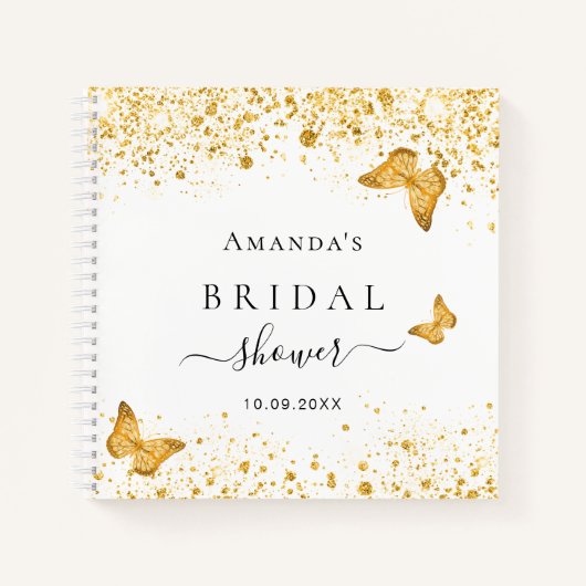 Gastboek vrijgezellenfeest witte goudvlinder notitieboek (Voorkant)