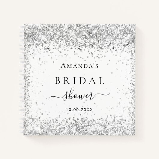 Gastboek vrijgezellenfeest witte zilverglitter notitieboek (Voorkant)