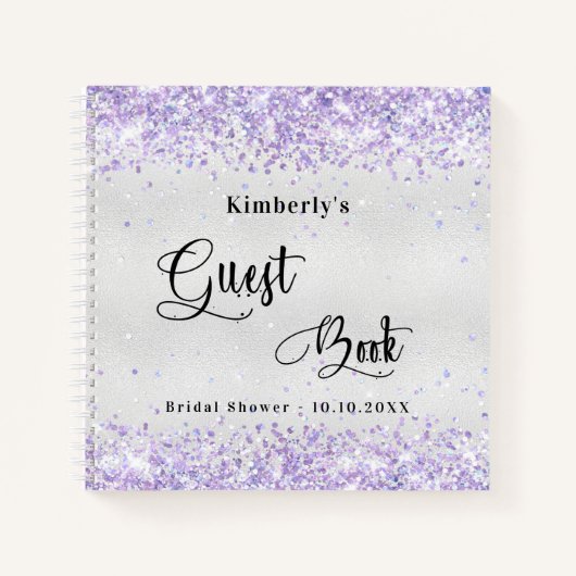 Gastboek vrijgezellenfeest zilverviolet glitter notitieboek (Voorkant)