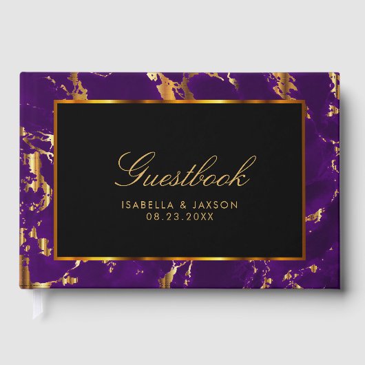 Gastboek - Zwart, Goud en Paarse Marmer Gastenboek (Voorkant)