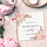 Gastboekbachelorette party pampas gras roos notitieboek<br><div class="desc">Een gastenboek voor een vrijgezellenfeest/vrijgezellenweekend. Een witte achtergrond. Gedecormeerd met roos goud,  roze floralen,  pamapgras. Pas een naam en een datum aan en voeg deze toe. Kan als gastenboek of voor de planning van de partij worden gebruikt.</div>