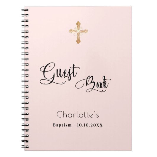Gastboekbaptisme blush roos Gold girl script Notitieboek (Voorkant)