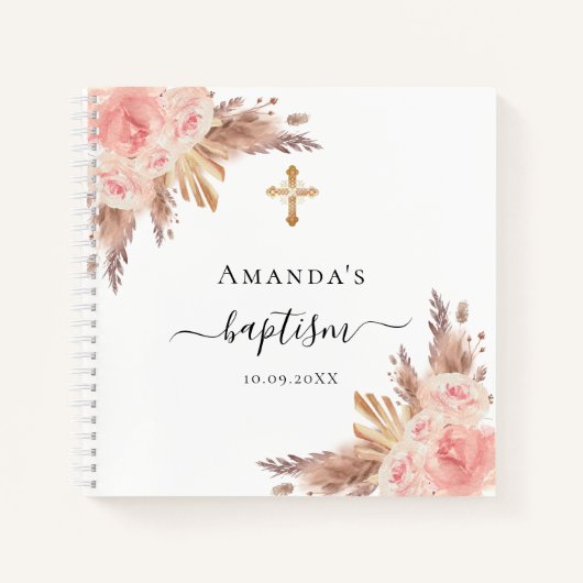 Gastboekbaptisme pampas roos blush girl notitieboek (Voorkant)