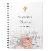 Gastboekbaptisme roos goudflorals zilver notitieboek (Voorkant)