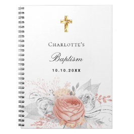 Gastboekbaptisme roos goudflorals zilver notitieboek