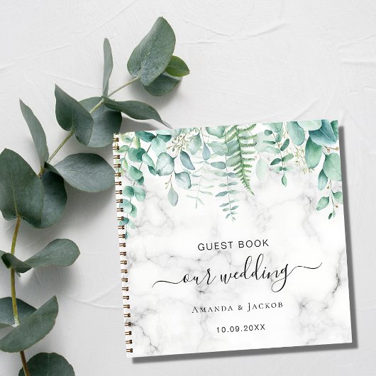 Gastboekbruiloft Eucalyptus greenery marmer Notitieboek