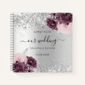 Gastboekbruiloft zilveren bruinbloemigen notitieboek (Voorkant)