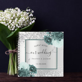 Gastboekbruiloft zilvergroene bloemmeel notitieboek
