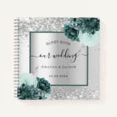 Gastboekbruiloft zilvergroene bloemmeel notitieboek (Voorkant)