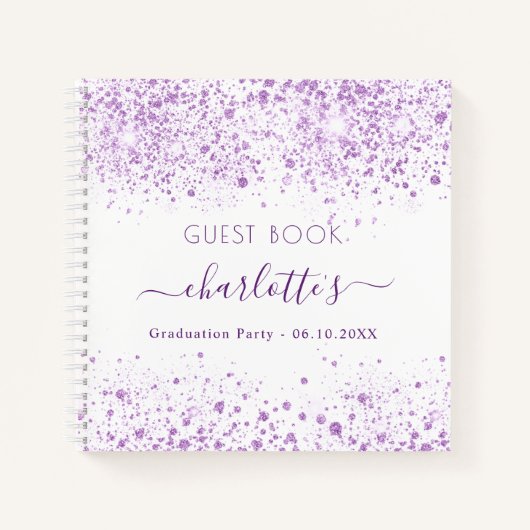 Gastboekgraduatie-partij schendt witte glitter notitieboek (Voorkant)