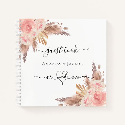 Gastboekpampas roos goudbruiloft notitieboek (Voorkant)