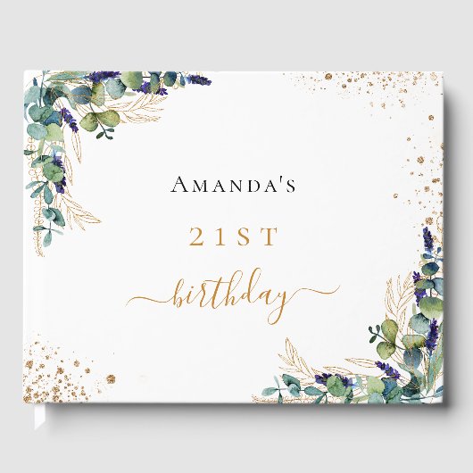 Gastboekverjaardag eucalyptusgroene glitter gastenboek (Voorkant)