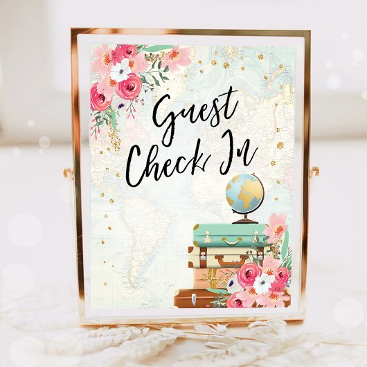 Gasten Check In Reis Avontuur Roze Bruidsfeest Poster