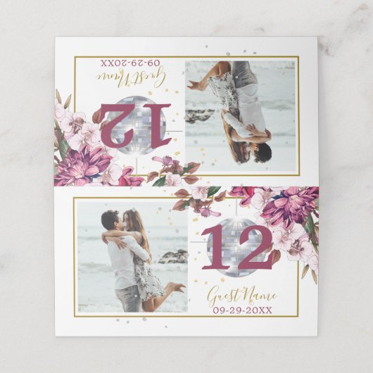 Gasten Gold Disco Elegant Photo Table Number Plaatskaartje (Buitenkant ongevouwen)