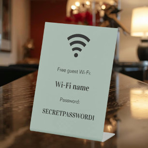 Gasten klant wifi-netwerk wachtwoord salie groen reclamebord met voetstuk