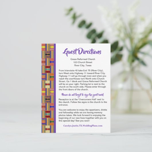 Gasten Richtingen Afrikaanse Kente K45 Bijlagekaar Informatiekaartje (Staand voorkant)