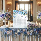 Gasten Zitkaarten in Love Blue Florals Reclamebord Met Voetstuk
