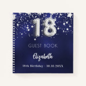 Gastenboek 18e verjaardag navy blauwe zilveren ste notitieboek (Voorkant)
