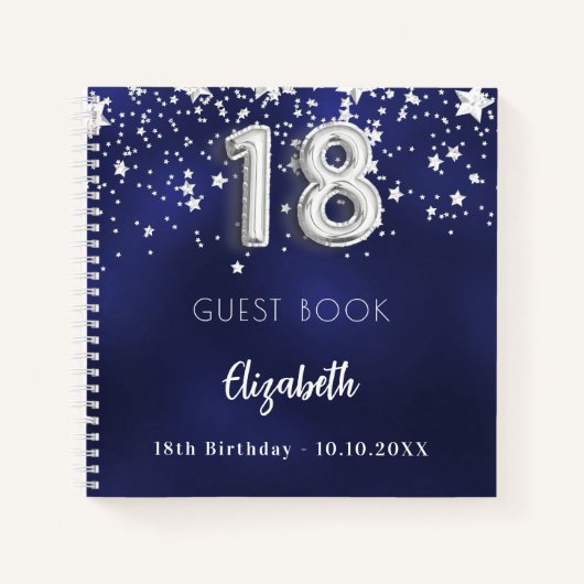 Gastenboek 18e verjaardag navy blauwe zilveren ste notitieboek (Voorkant)