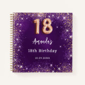 Gastenboek 18e Verjaardag paarse roos gouden glitt Notitieboek (Voorkant)