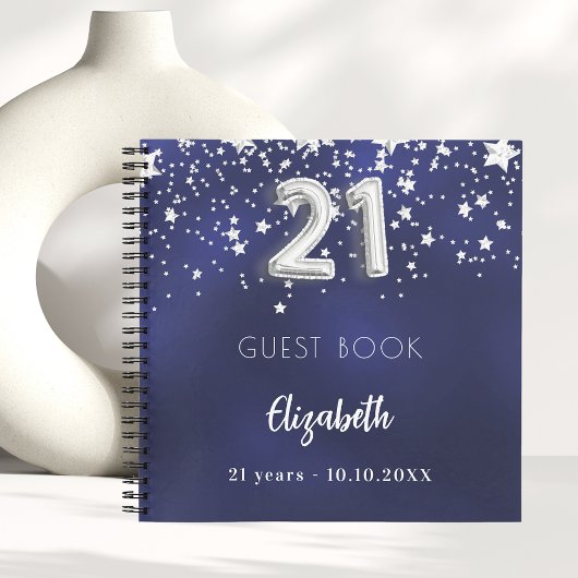 Gastenboek 21e verjaardag navy blauwe zilveren ste notitieboek