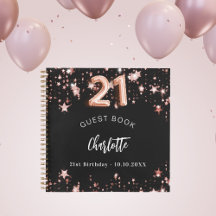 Gastenboek 21e verjaardag zwart roos gouden sterre