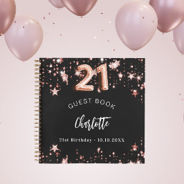 Gastenboek 21e verjaardag zwart roos gouden sterre notitieboek